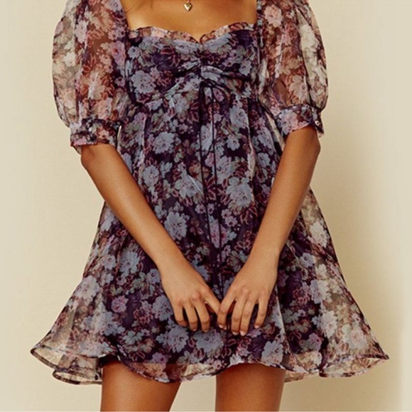 For Love & Lemons Faye Mini Dress Babydoll Multicolored Size Medium - Picture 11 of 14